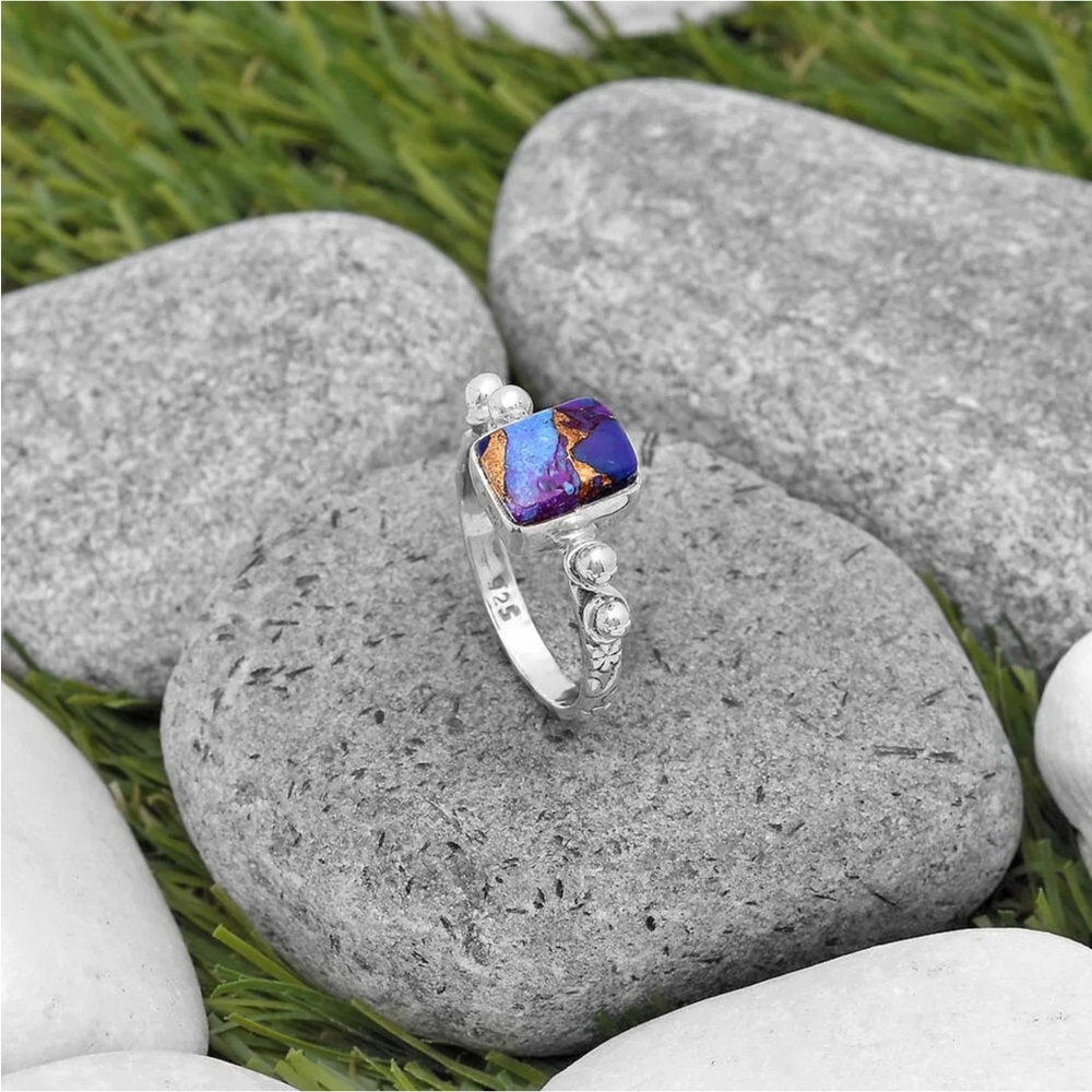 Copper purple turquoise sterling silver ring size 7.5 - Picture 4 of 4